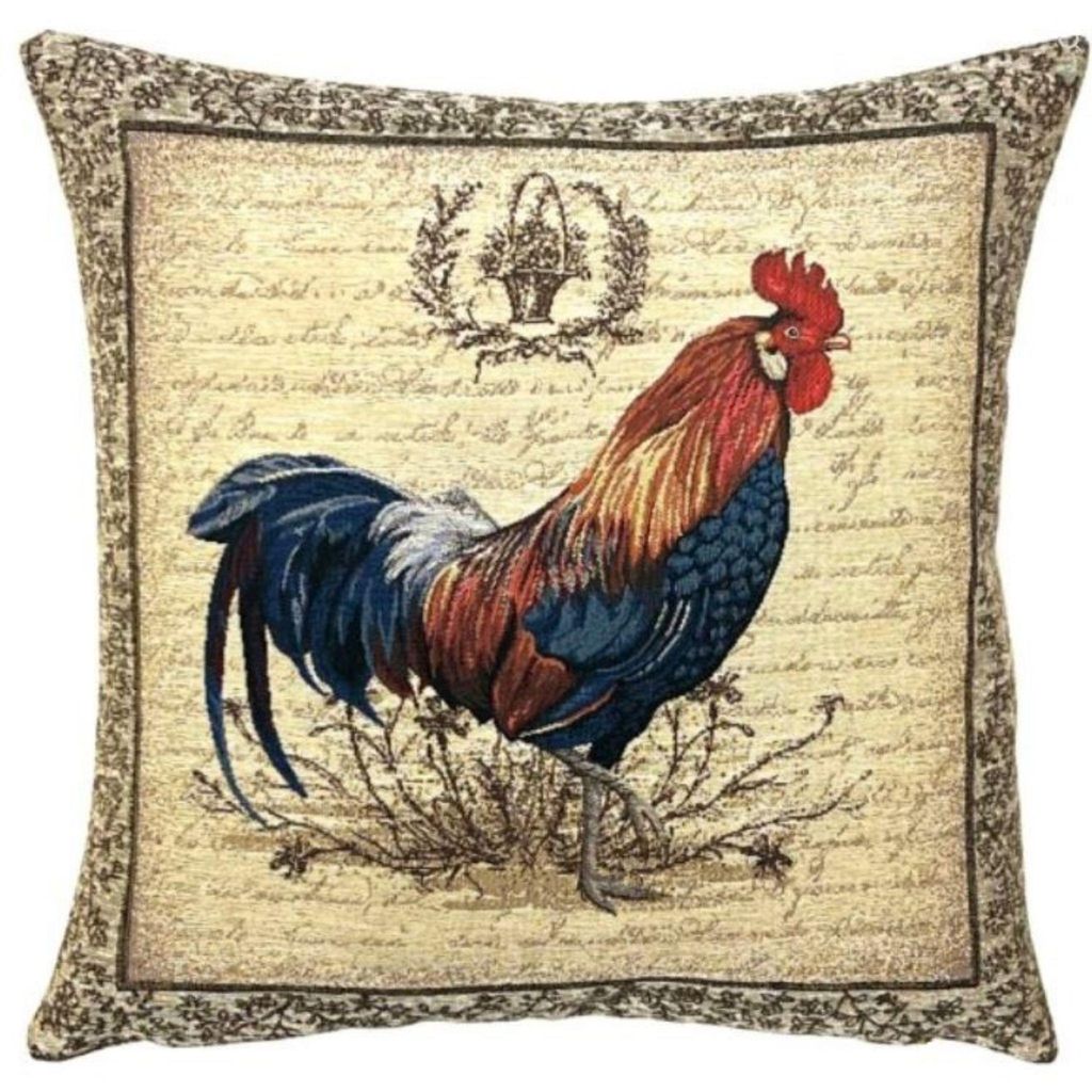 Gobelin Dekokissen im Landhausstil mit Hahn rechts, Produktbild 