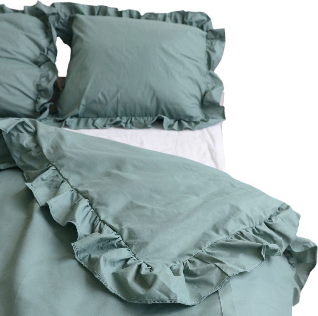 Bettwäsche Mit Rüschen Schlafzimmer Bettdeckenbezug 160X200 Cm Boho Grün