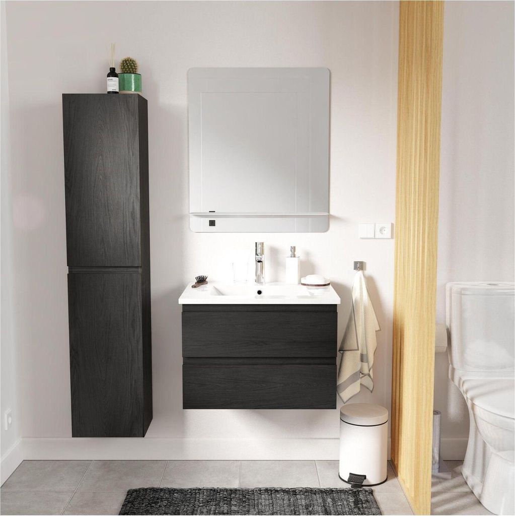 Einzelwaschtisch-Set 60 cm + Wasserhahn + Spiegel + SORRENTO-Säule