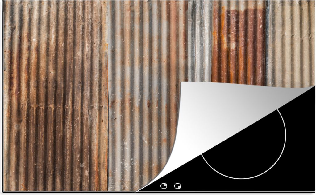 KitchenYeah Herdabdeckplatte Eisenstruktur mit rostenden Wellblechen , 80x52cm, Küche Deko, Glaskeramikfeld Herdabdeckung, Abdeckplatte fùr Koc...