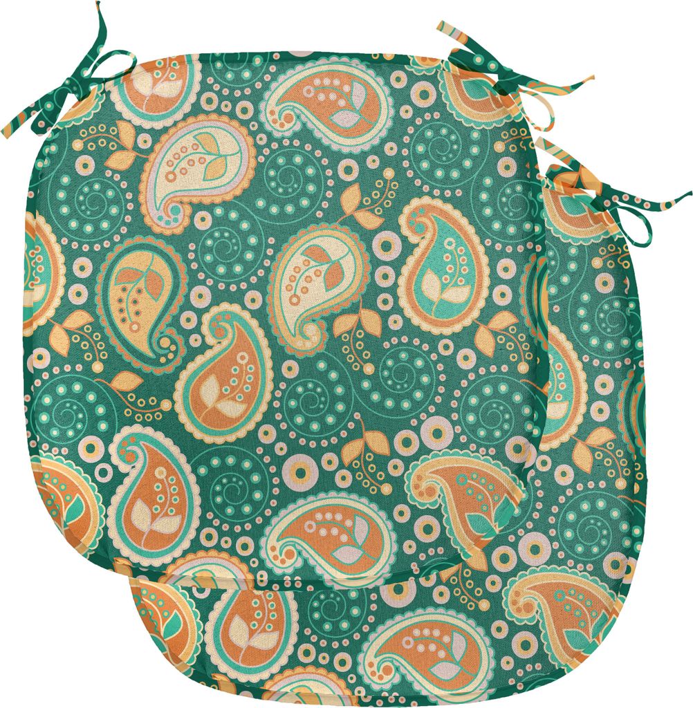ABAKUHAUS Ethnisch Polster für Esszimmerstühle, Folkloric Paisley Blumen, Dekoratives wasserfestes Kissen mit Riemen für Küchensitze, 40 cm x 4...