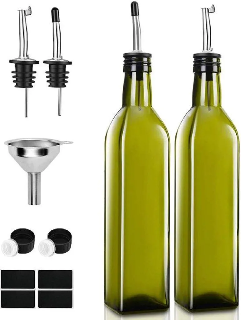 Distributeur d'huile d'olive vert lot de 2 flacons 500ml avec doseur