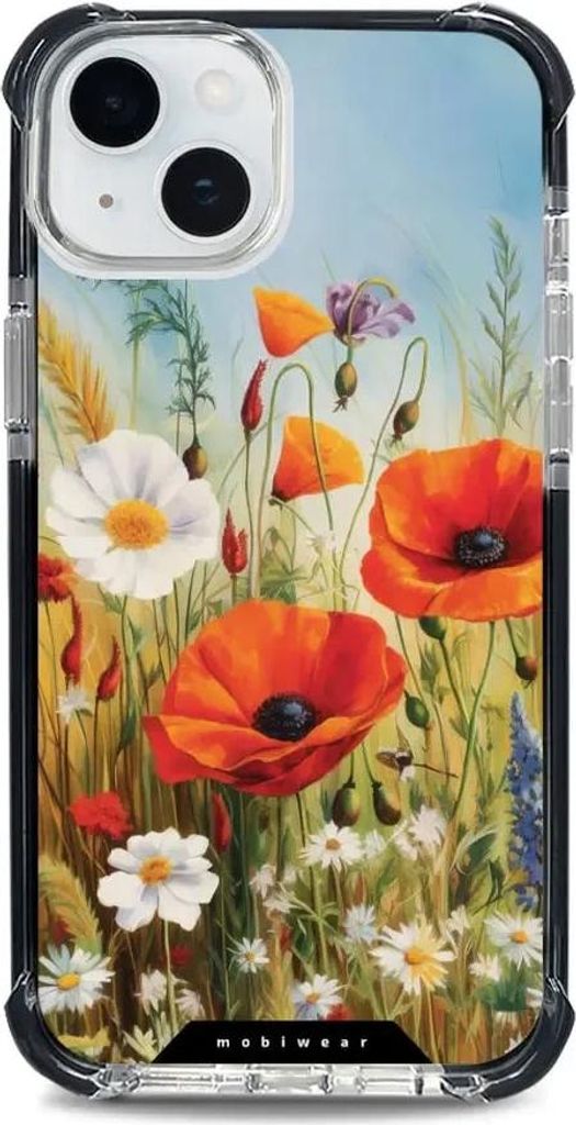 Handyhülle für iPhone 15 Plus mit MagSafe, Mobiwear Elite Bumper, Wiesenblumen