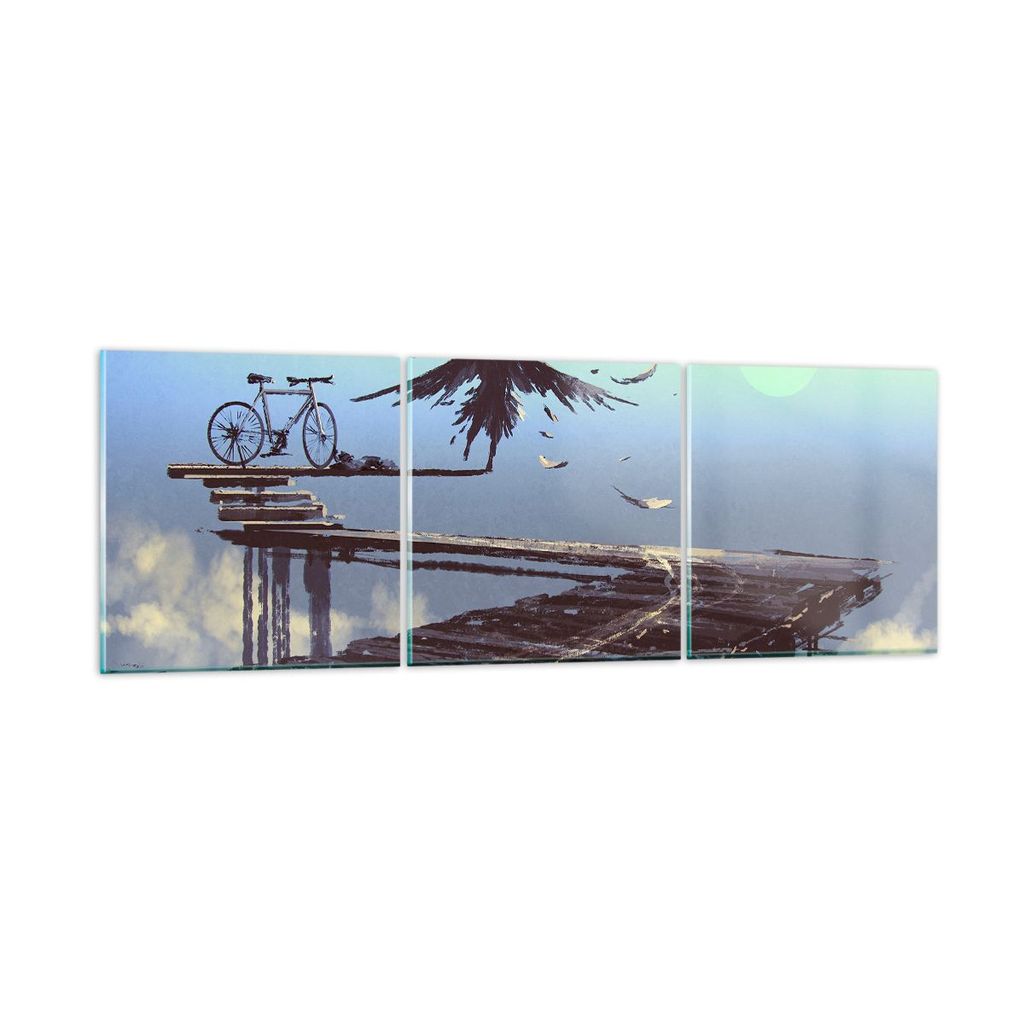 Bilder auf glas - Vogel Fahrrad modern - 150x50cm - Glasbilder - Wandbilder - Kunstdruck - zum Aufhängen bereit - Wanddekoration aus Glas - Glas B...