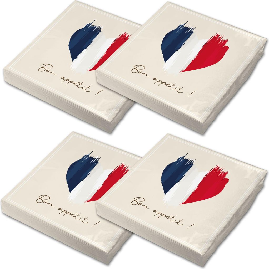 itenga 80x Serviette Herz Flagge FRANKREICH