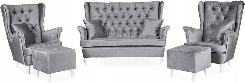 Family Meble Set aus Sofa + 2 Sessel + 2 Hocker Gaja 2-Sitzer Sofa Couch Freistehendes Lounge Sofa Bequem zum Entspannen Wohnzimmer Büro (Monolith...