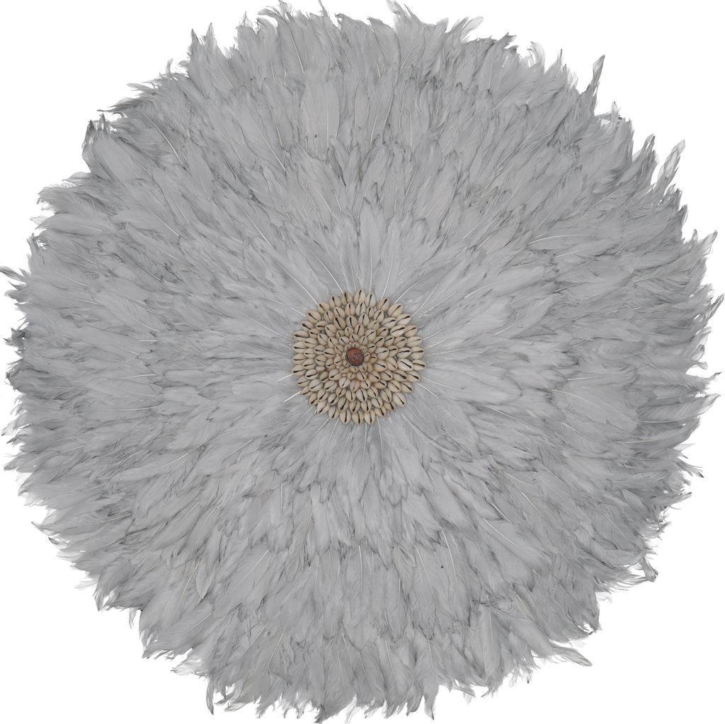 Große Wanddekoration aus Federschmuck, Muscheln - Blaugrau, Federn, 70*70*2 cm, Masken & Wandschmuck