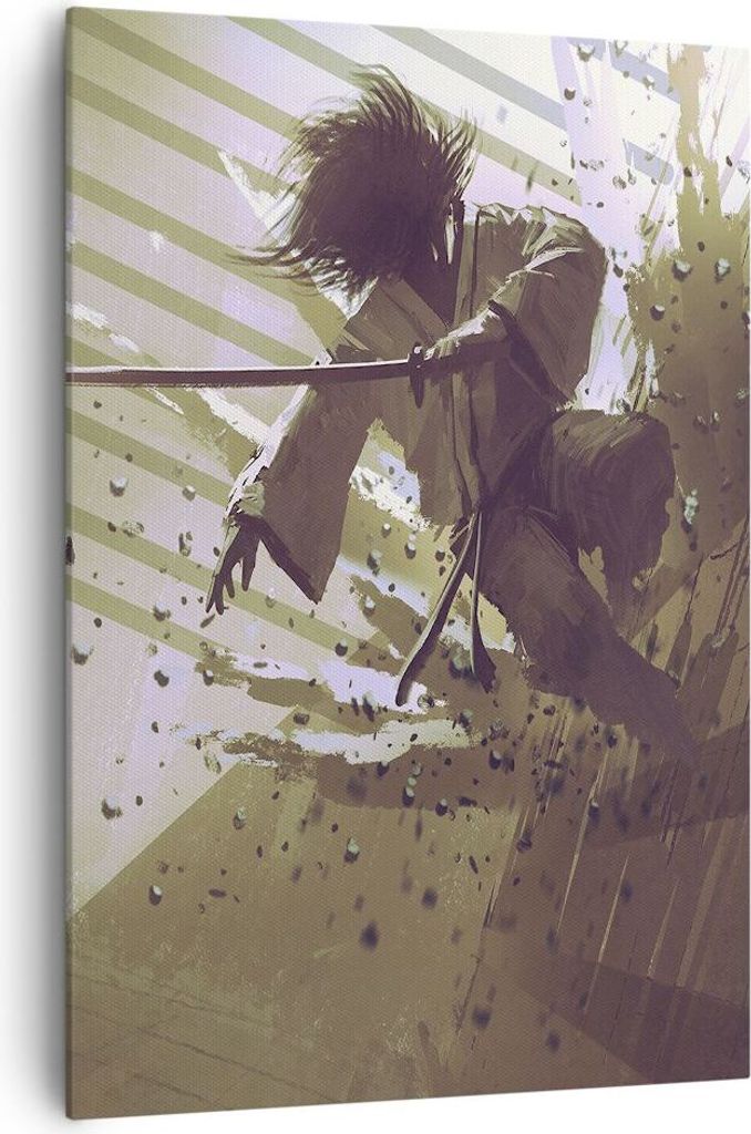 Bild auf Leinwand - Leinwandbild - Einteilig - Roboter Samurai Schwert Kämpfen - 70x100cm - Wand Bild - Wandbilder - Leinwanddruck - Wanddekoratio...