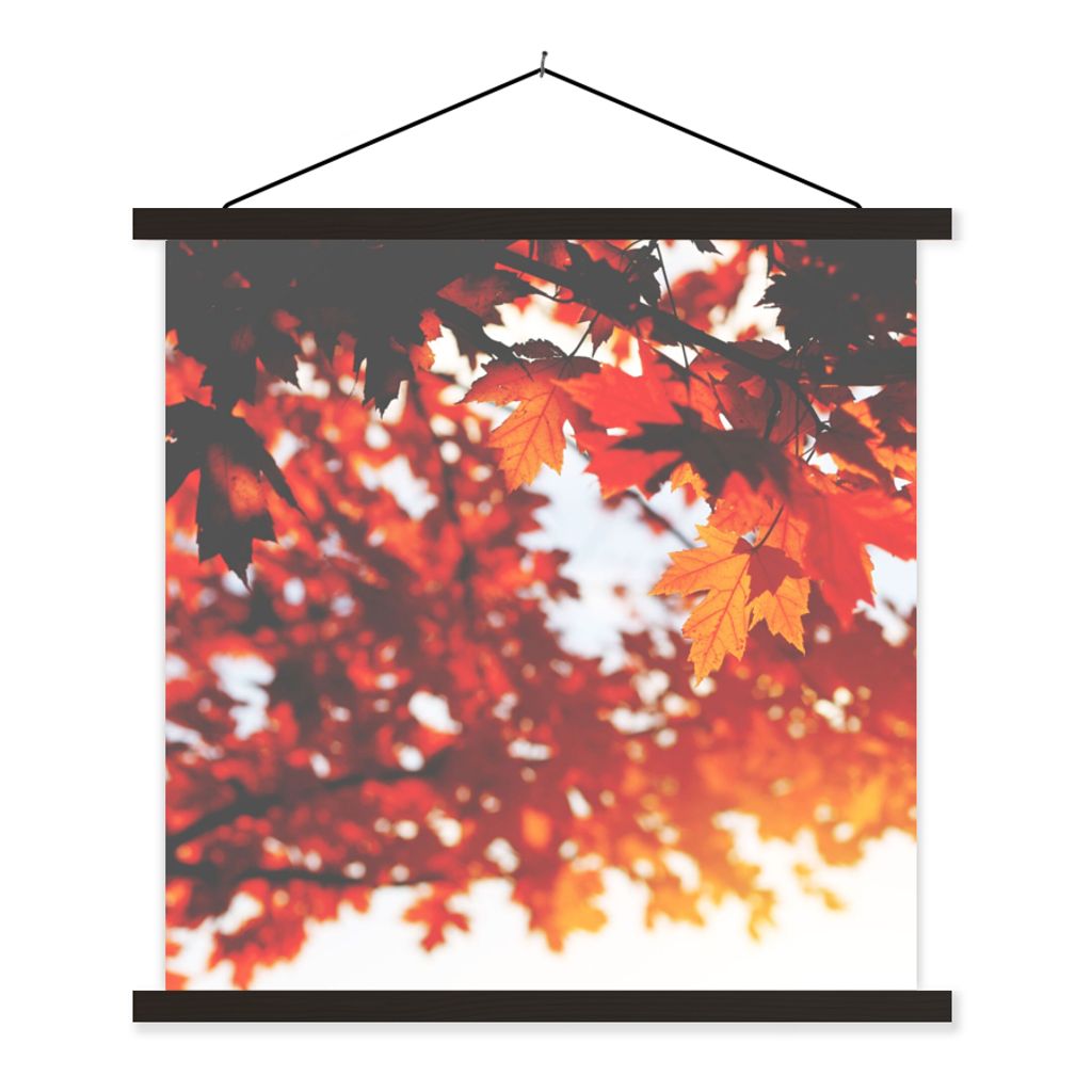MuchoWow Textilposter Herbstliche Blätter - Rustikale Dekoration - Sonne 60x60 cm mit schwarzem Rahmen - Posteraufhänger