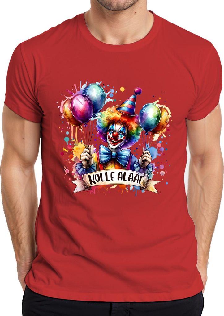 Kölle Alaaf Karneval Köln Clown Luftballons bunt Fasching Herren T-Shirt, Rot, S