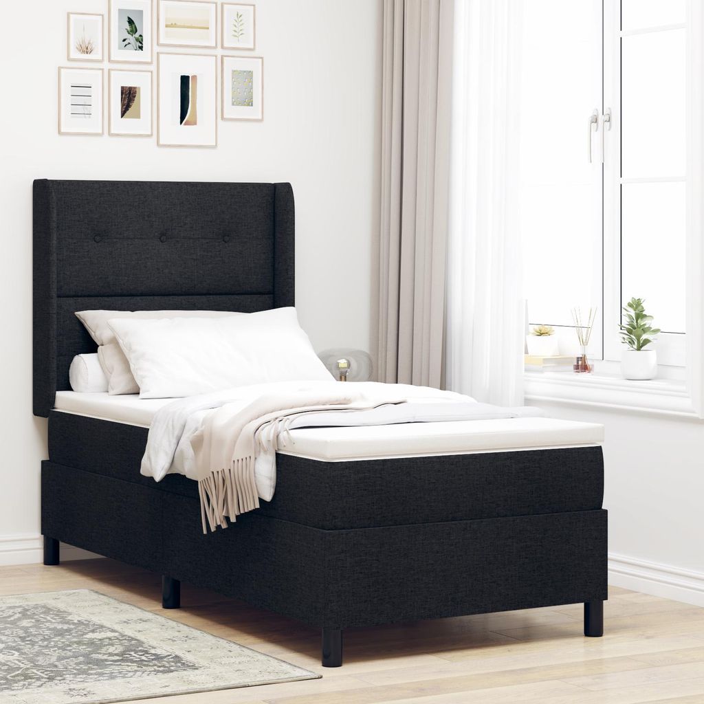 Design new LED Polsterbett Boxspringbett mit Matratze Schwarz 80x200 cm Stoff - Bettrahmen - Klassische Betten cloris74912