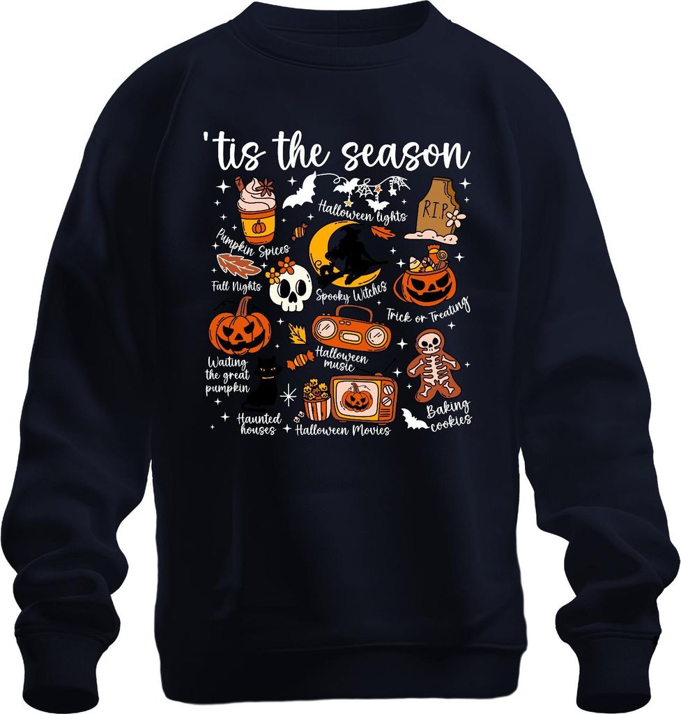 Tis the season Halloween Kürbis Spuk Hexe Süßes oder Saures Uni Sweatshirt Pullover, Navy, L