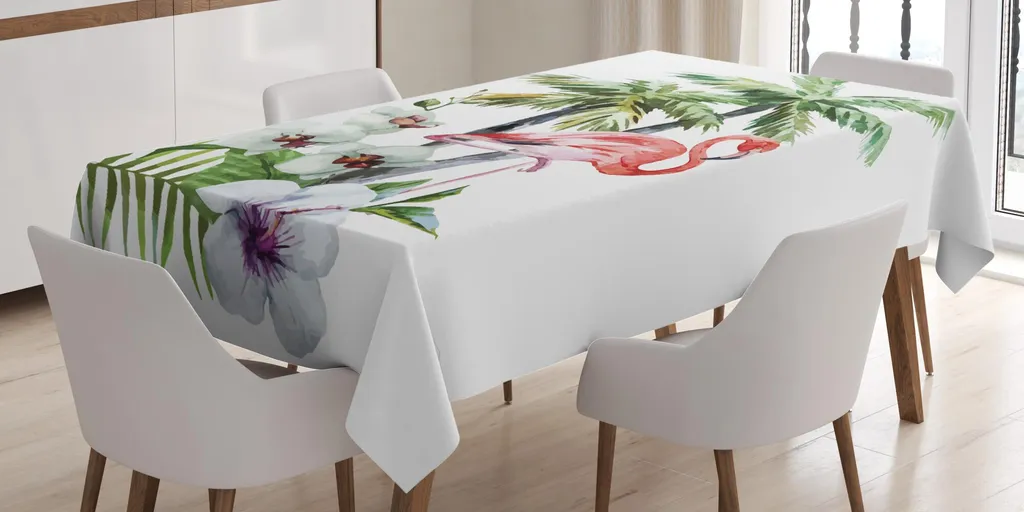 ABAKUHAUS Tovaglia Flamingo, composizione acquerello Isola, foglie esotiche e ibisco Primavera alle Hawaii, 140 x 240 cm, multicolore