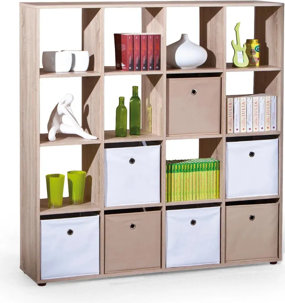 Bibliothèque Luini 16 cases en escalier décor chêne pour salon moderne