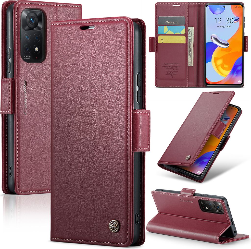 Redmi Note 11 Pro Hülle, Leder Brieftasche Kartenfach Schutzhülle mit Standfunktion für Xiaomi Redmi Note 11 Pro 5G/4G Rot