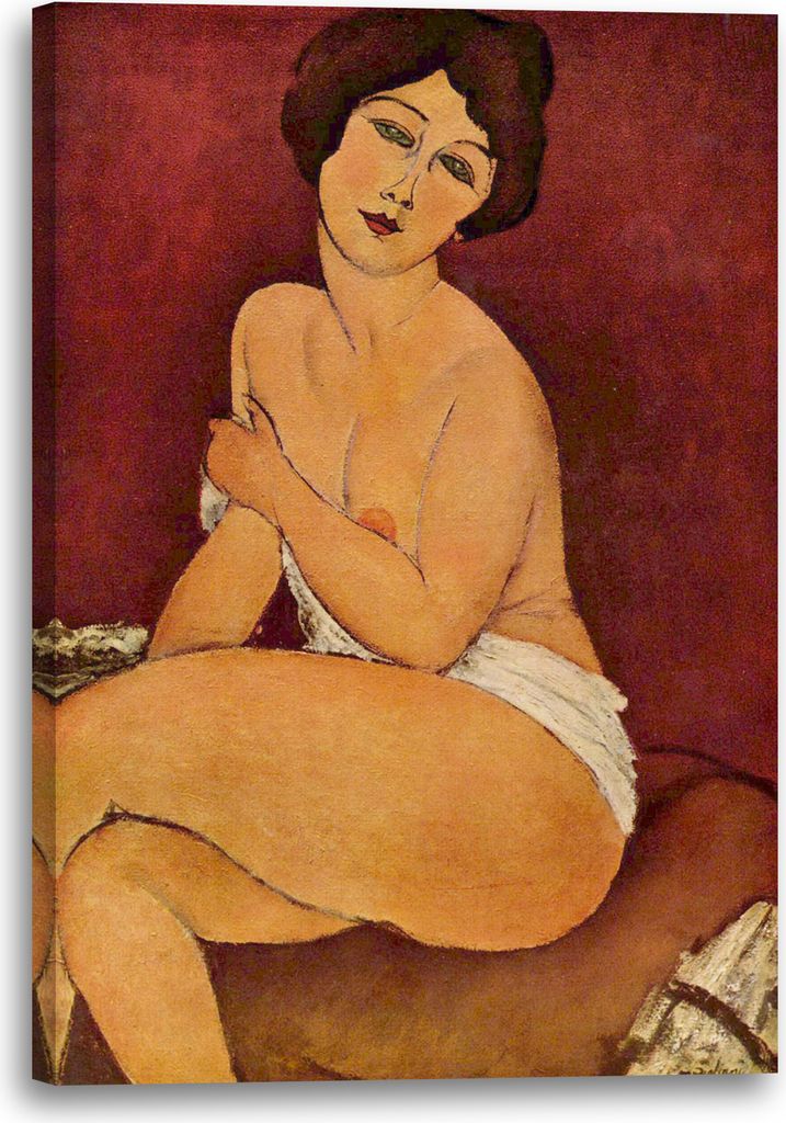 Leinwandbild (70x100cm): Amedeo Modigliani - Sitzende Nackte auf Divan, echter Holz-Keilrahmen inkl. Aufhänger, handgefertigt in Deutschland