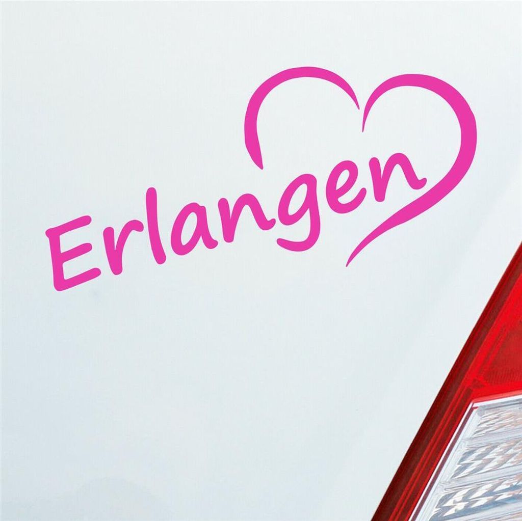 Auto Aufkleber Erlangen Herz Stadt City Liebe Love Heart 17,5x8 cm Pink Sticker Heckscheibenaufkleber