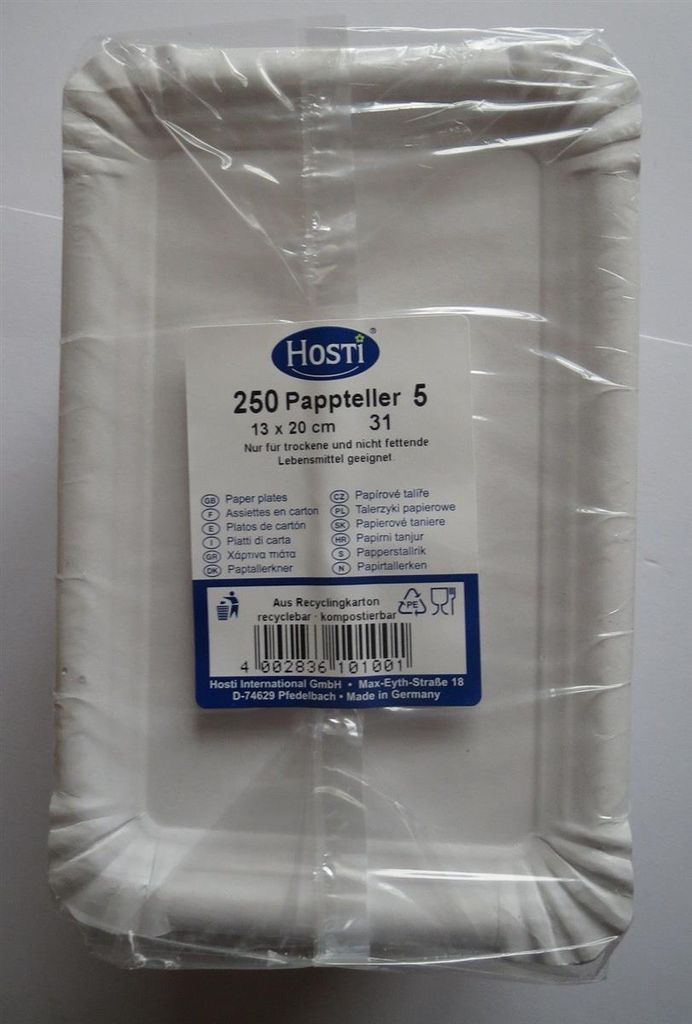 250 Pappteller rechteckig 9 x 15 cm, weiß
