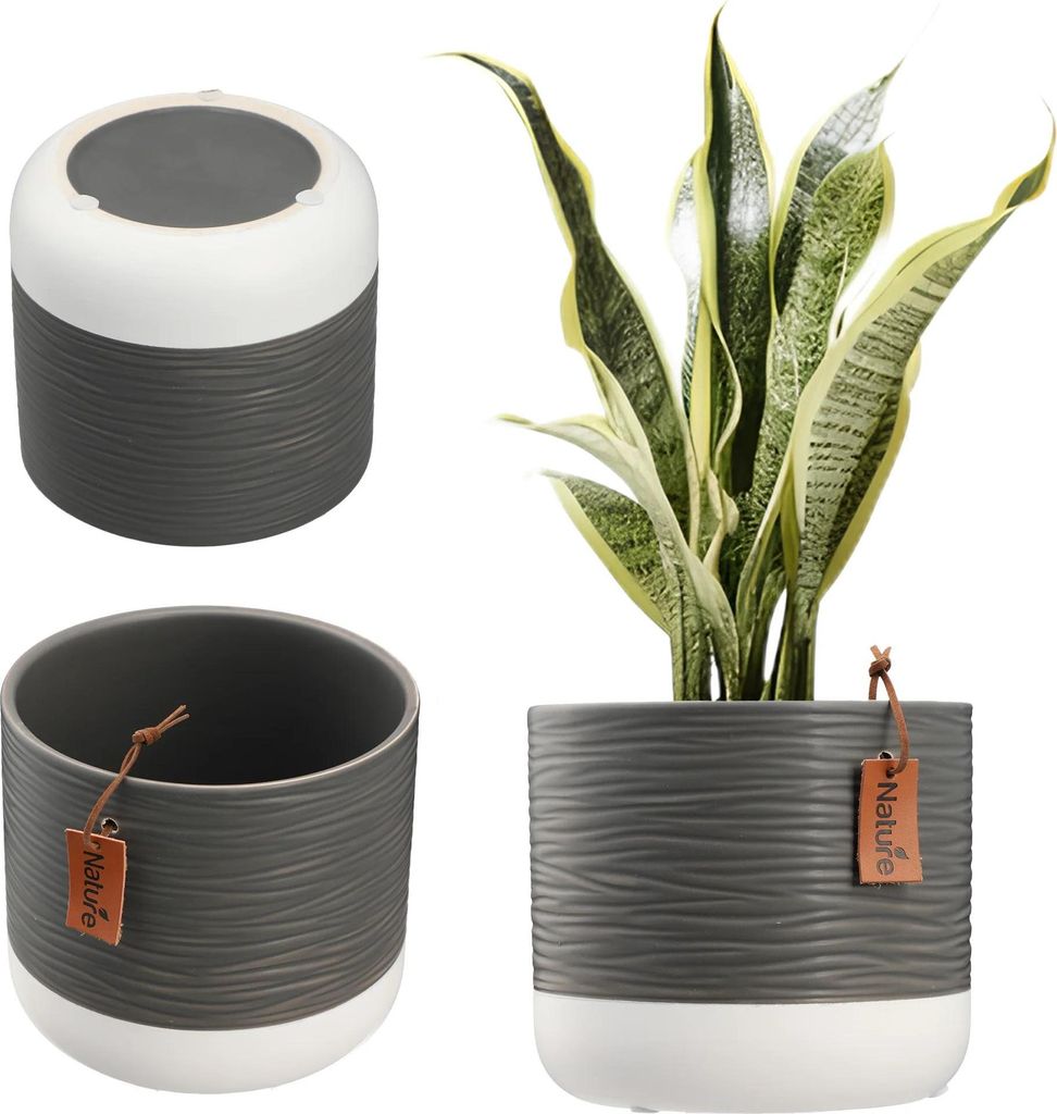 Keramiktopf - Blumentopf/Übertopf - 12 cm - Klein - Dunkelgrau