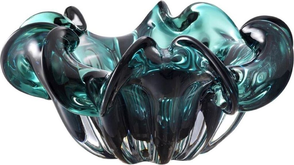Casa Padrino Deko Schüssel aus mundgeblasenem Glas Grün Ø 21 x H. 10 cm - Luxus Deko Accessoires