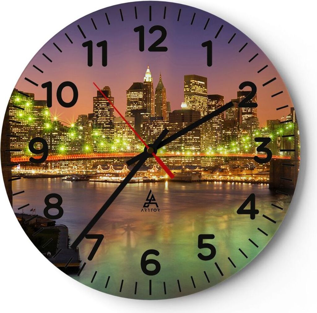 Wanduhr - Rund - Glasuhr - New York Brücke - 30x30cm - Schleichendes Uhrwerk - Lautlos - zum Aufhängen bereit - Dekoration Modern - Wanddekoratio...