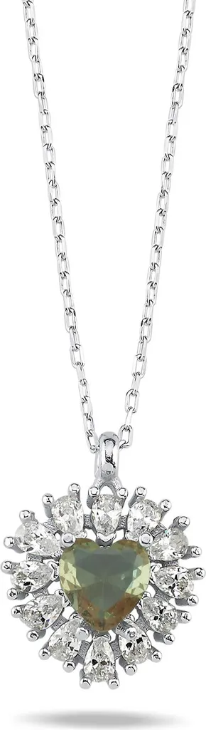 Collier en argent 925 rhodié et pendentif cœur en zultanite baguette