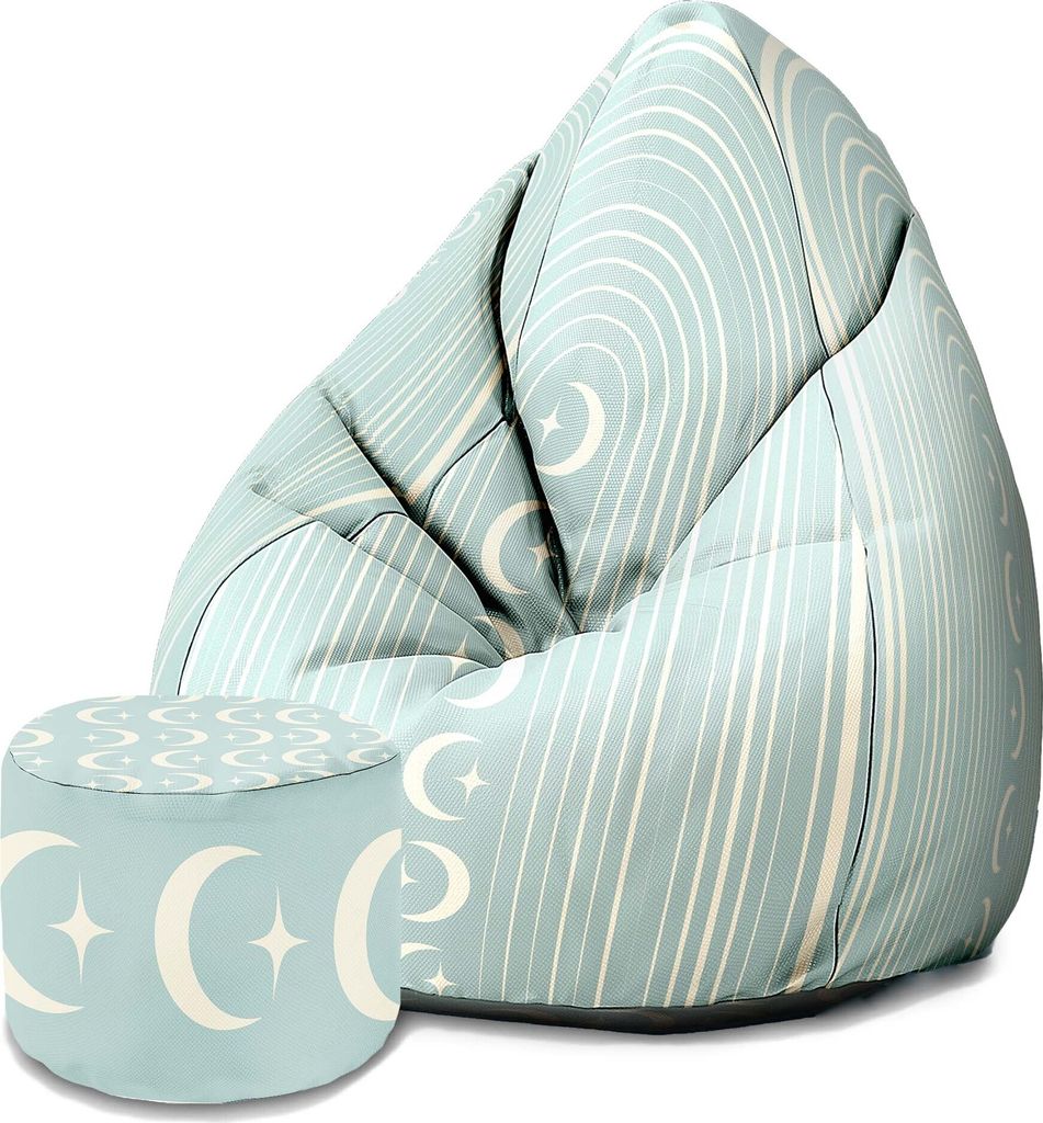 Dreamroots Bean Bag 80x80x120cm Sitzsack mit Lehne und Hocker und Bezug Sitzkissen Boden Chill Sack Bubibag Sitzsack Scandinavian Moons