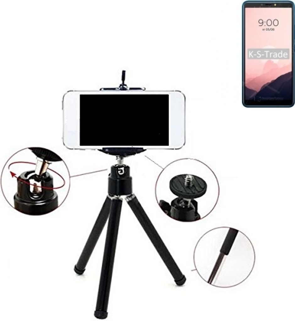 K-S-Trade Smartphone Stativ Dreibein kompatibel mit BQ Mobile BQ-6030G Practic Tripod aus Aluminium Klemmstativ Stativ Adapter für Mobiltelefone