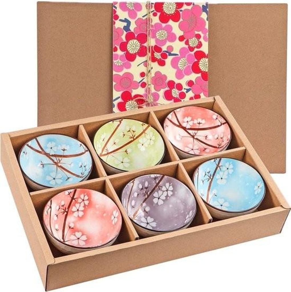 6 Porzellan-Frühstücksschalen, japanische Keramikschalen für Zeremonien, Suppen, Desserts und Reis (Sakura)