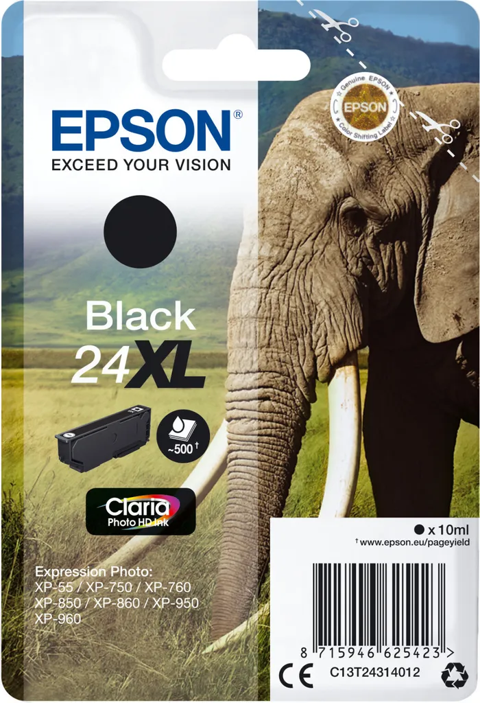 Epson 24XL Nero Elefante Originale C13T24314022 | Cartuccia Resa Elevata