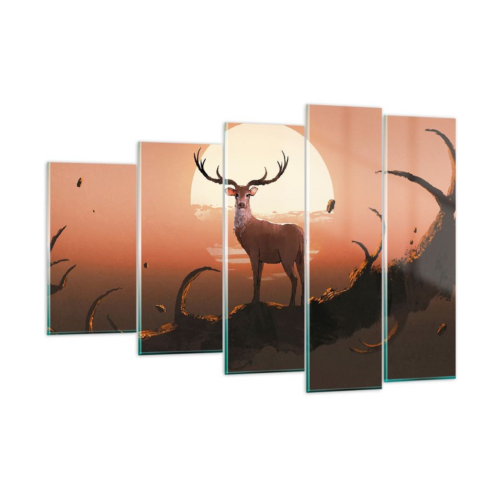 Bilder auf glas - Hirsch Geweih Hörner - 150x100cm - Glasbilder - Wandbilder - Kunstdruck - zum Aufhängen bereit - Wanddekoration aus Glas - Glas...