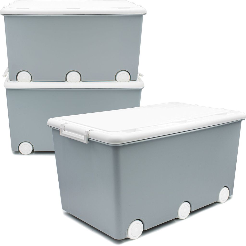 3 Aufbewahrungsboxen mit Deckel und Rollen 50L - Stapelboxen mit Deckel undurchsichtig - Plastikbox mit Deckel zum verschließen- Kisten Aufbewahru...