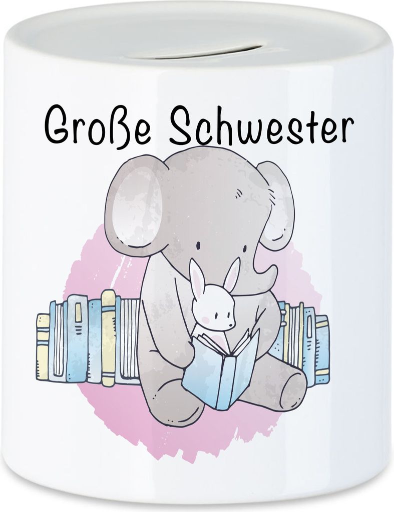 Große Schwester Spardose Süßes Motiv Elefant Hase Schwangerschaft Geschenkidee Baby-News