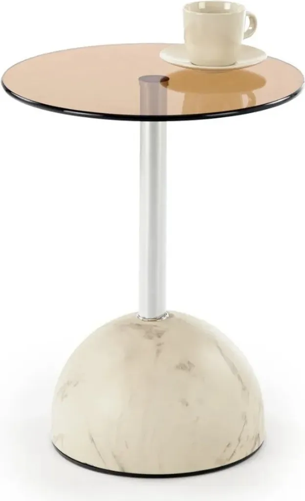 Table basse ARIANA 40x40cm aspect marbre beige et bois brun chic