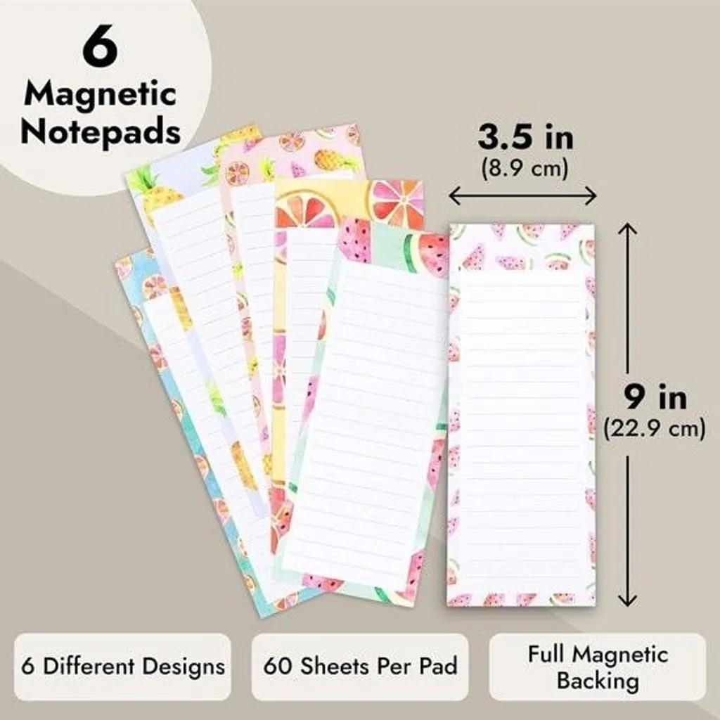 6 Bloc-notes magnétiques pour liste de courses - Motifs colorés
