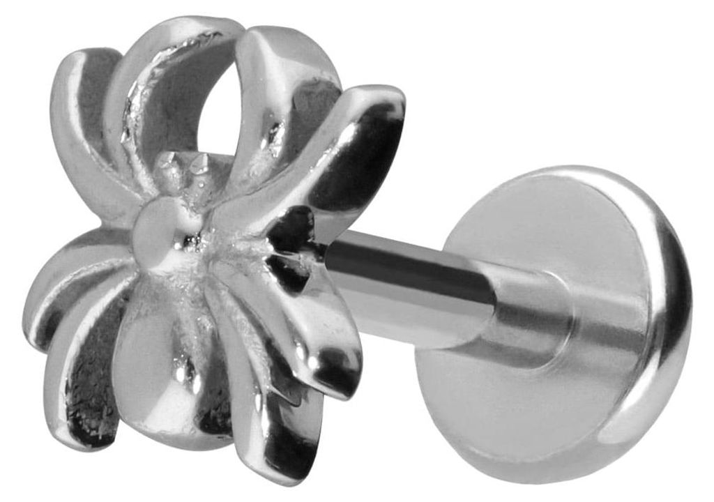 Ohrpiercing, Nasenpiercing Titan Labret mit Push Fit SPINNE Silber Stablänge: 9mm | Stabstärke: 1,2mm