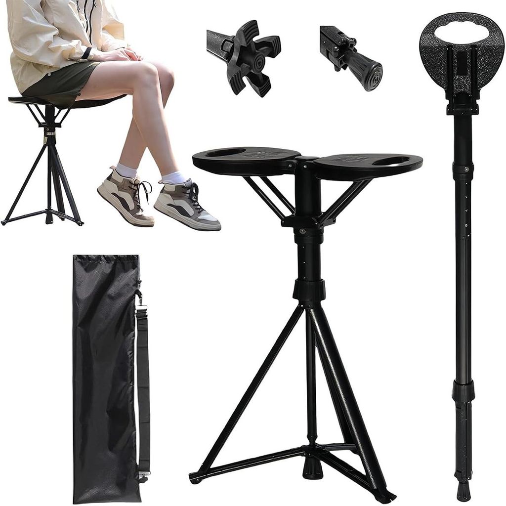 Gehstöcke, Gehstock mit Sitz, Höhenbereich: 87–95 cm, Verbesserte Version Sitzstock, Max Belastung 250 kg, Faltbarer Wanderstock mit Sitz