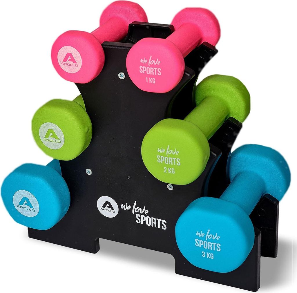 Halterset 2x1kg, 2x2kg, 2x3kg mit Aufbewahrungsregal für das Heimtraining
