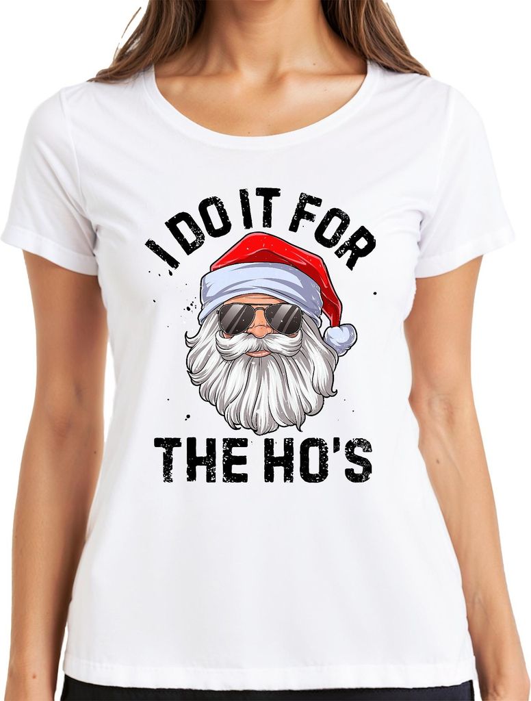 I Do It For The Ho's Weihnachtsmann lustig Geschenk Retro Damen T-Shirt, Weiß, XXL