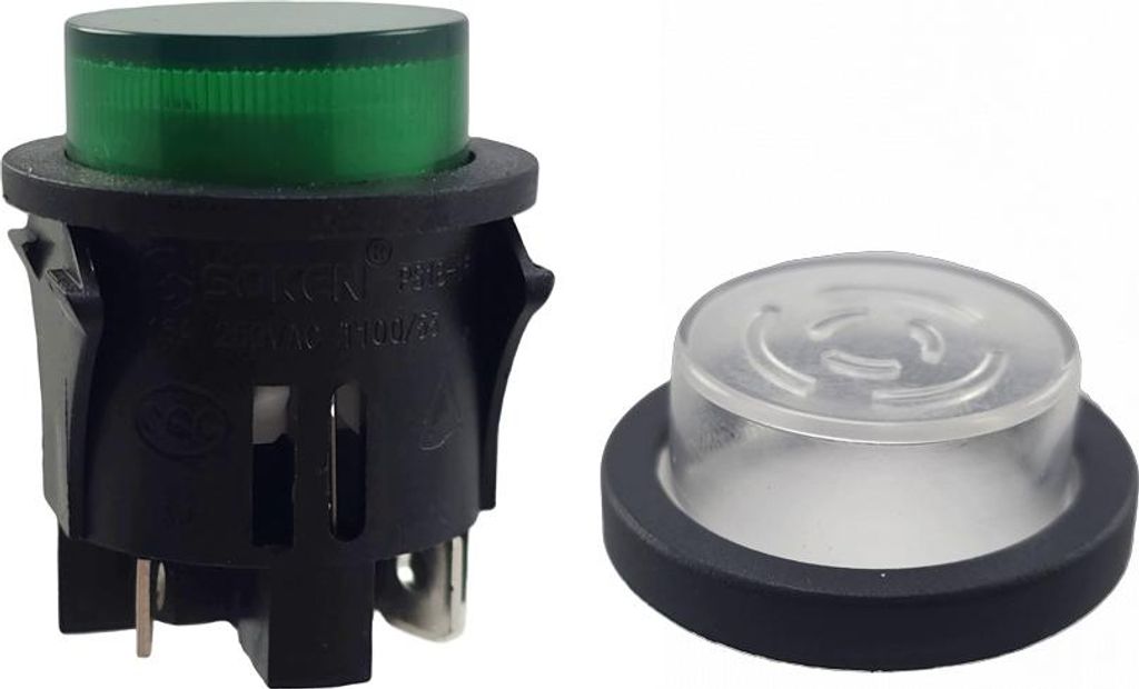 Taster PS18-16 mit Wasserdichte Abdeckung, Einbau ø 25mm 250V 16A grün