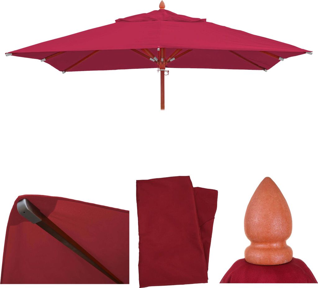 Ersatz-Bezug für Gastronomie Holz-Sonnenschirm HWC-C57, Sonnenschirmbezug, eckig 3x3m Polyester 3kg bordeaux