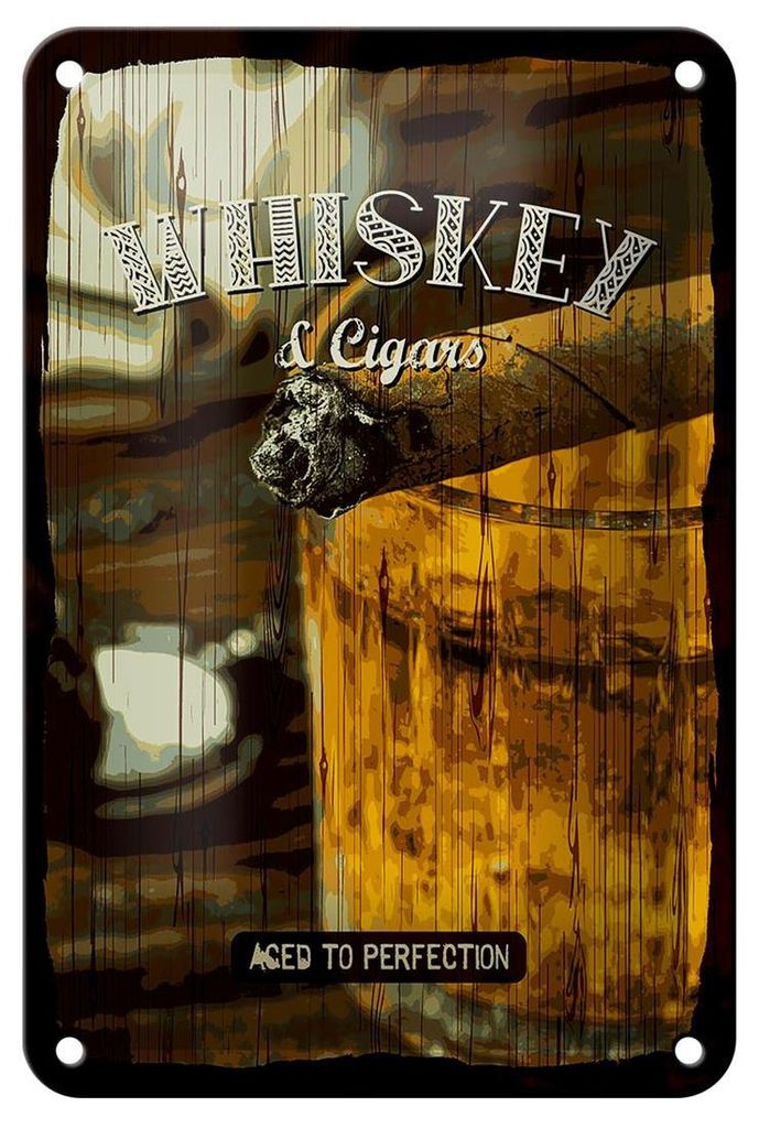 Blechschild Spruch Whiskey & Cigars aced to perfection 12x18cm Schild