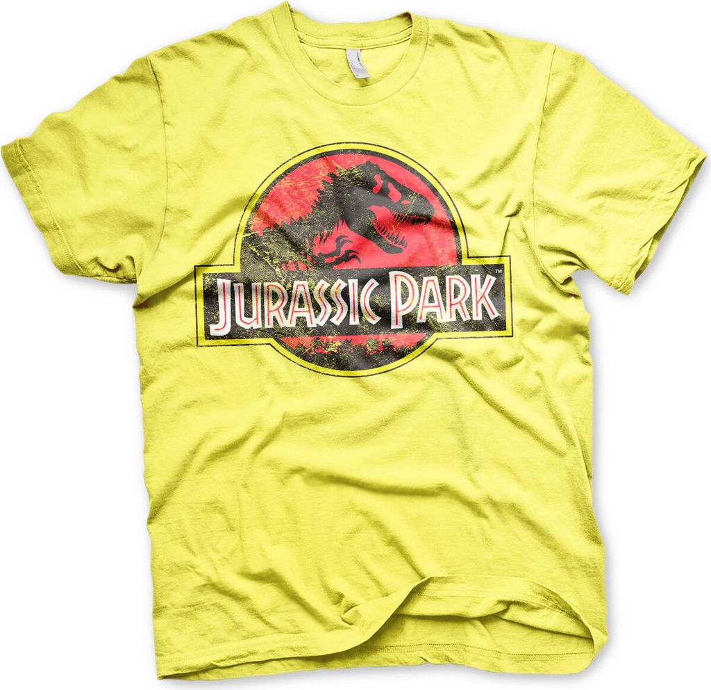 Jurassic Park Distressed Logo T-Shirt - X-Large - Yellow