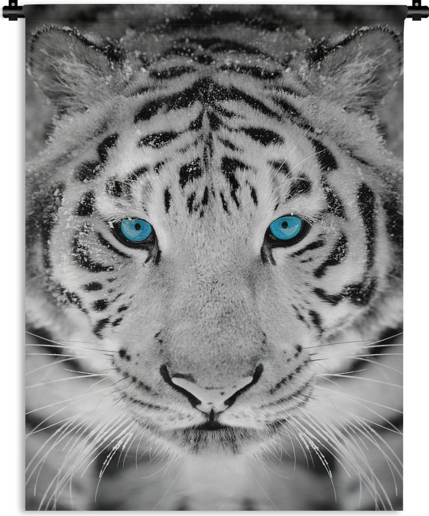 MuchoWow Wandteppich Wandbehang Tiere - Tiger - Augen - Blau - Schwarz und weiß 150x200 cm Tapisserie Dekoration Wandtuch - Wandaufhängung - Mo...