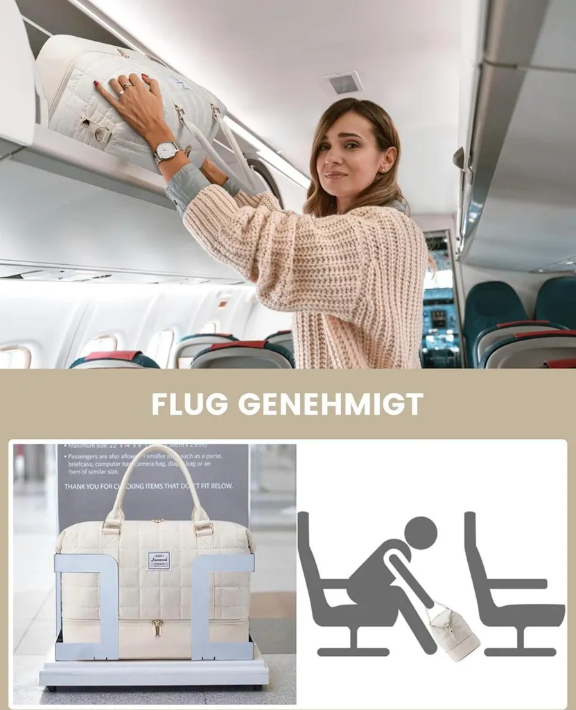 Sac de voyage Weekender femme beige avec compartiment à chaussures