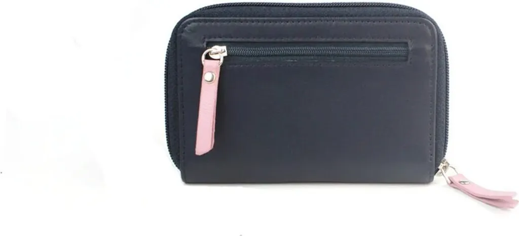 Portafoglio Athena EL361: Il Must-Have in Pelle Navy/Rosa Unica