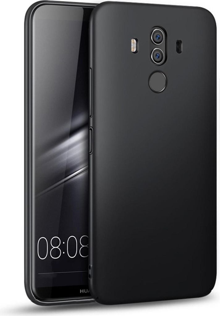 A black smartphone case is shown from the back and side, with the phone screen visible.
