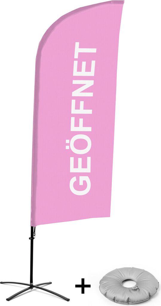 Showdown Displays Beachflag Alu Wind Komplett-Set Geöffnet Pink Deutsch Kreuzständer