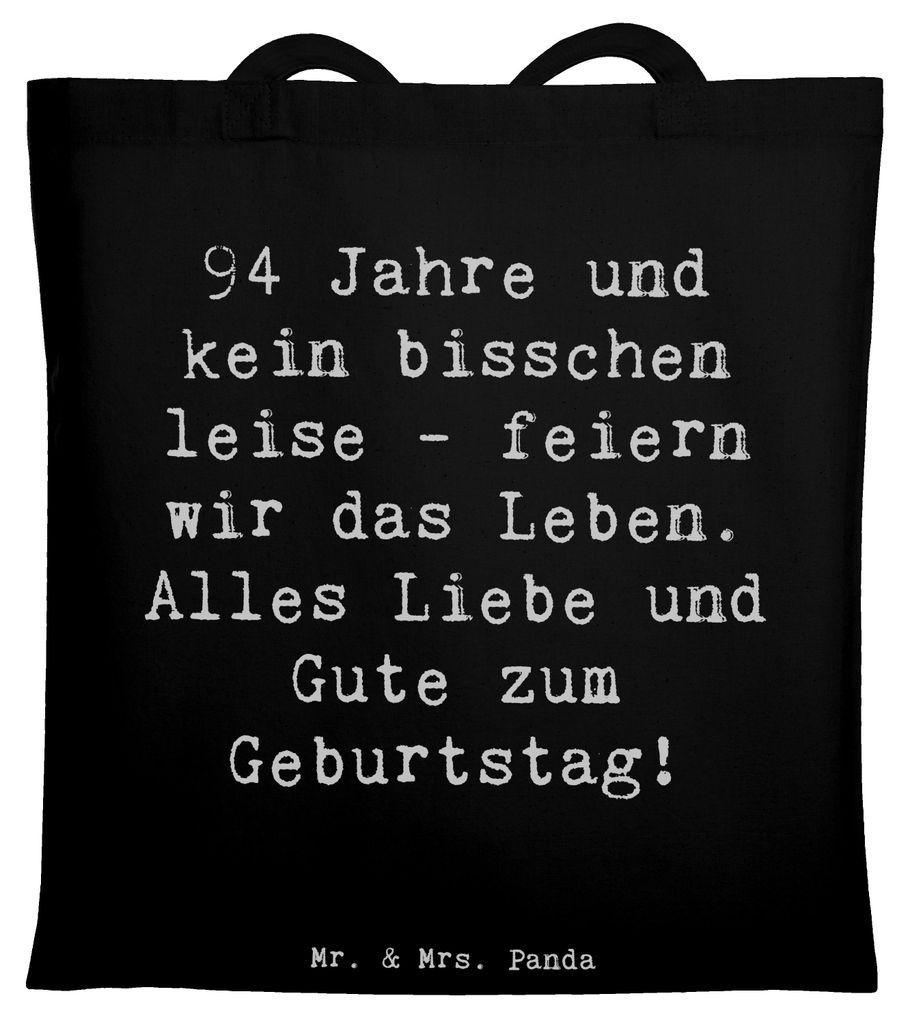 Mr. & Mrs. Panda Tote Bag Spruch 94. Geburtstag - Schwarz - Geschenk, Laptoptasche, Weisheit ehren, Tasche, Beutel, besonders, Happy Birthday, unve...