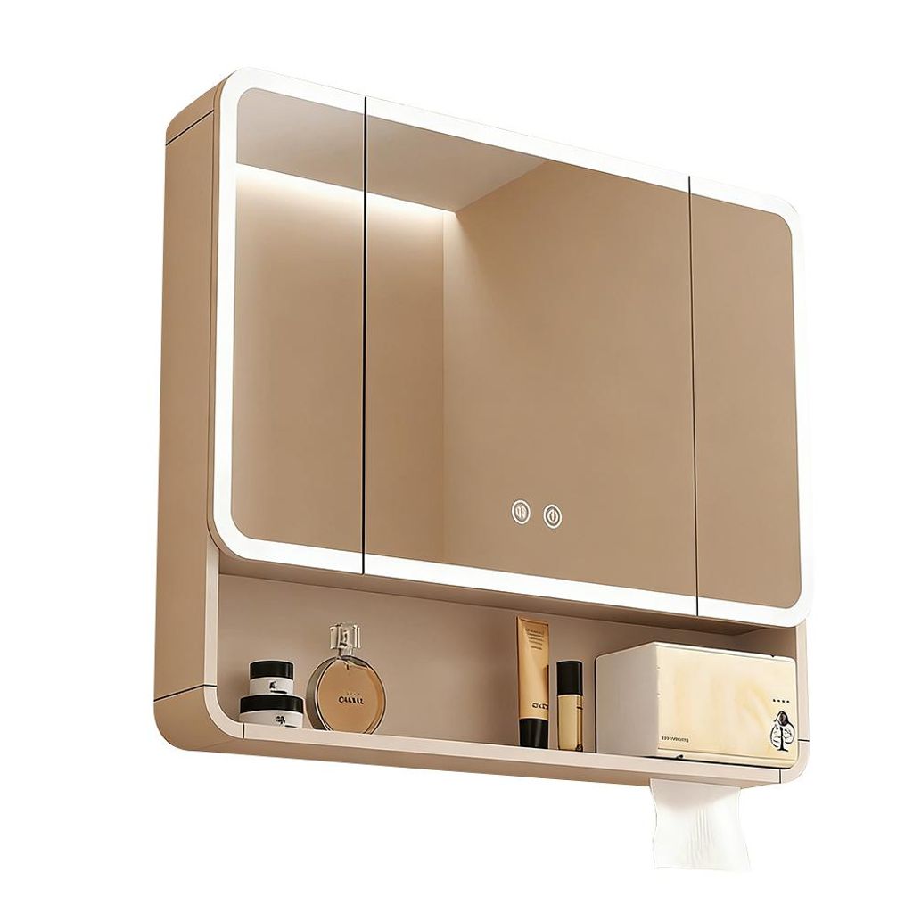 Badezimmer-Spiegelschrank, Spiegelschrank mit LED, Badspiegel mit Schrank, Wandmontierter Spiegelschrank,Beige 90【JG-N2236 】